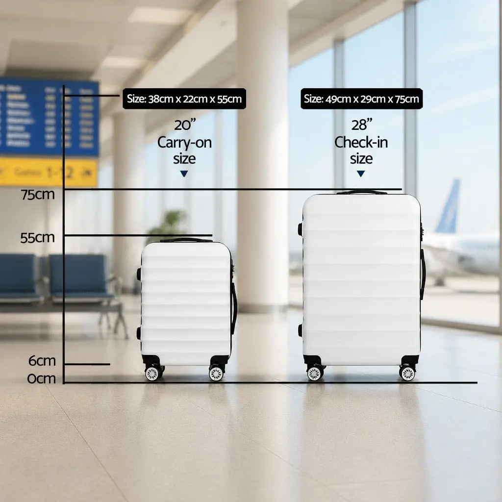 Hard Shell Luggage Set Lightweight 2 Piece 20" 28" Carry On Suitcase White