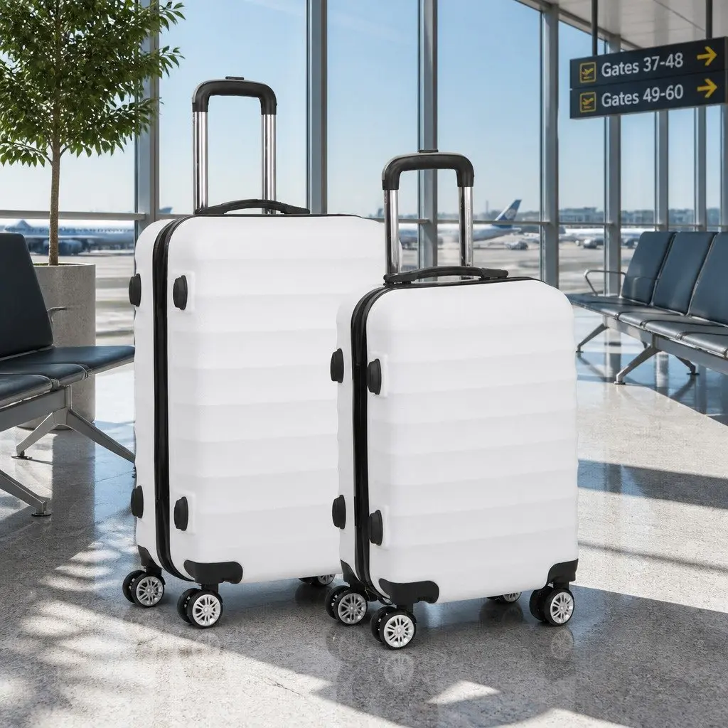 Hard Shell Luggage Set Lightweight 2 Piece 20" 28" Carry On Suitcase White
