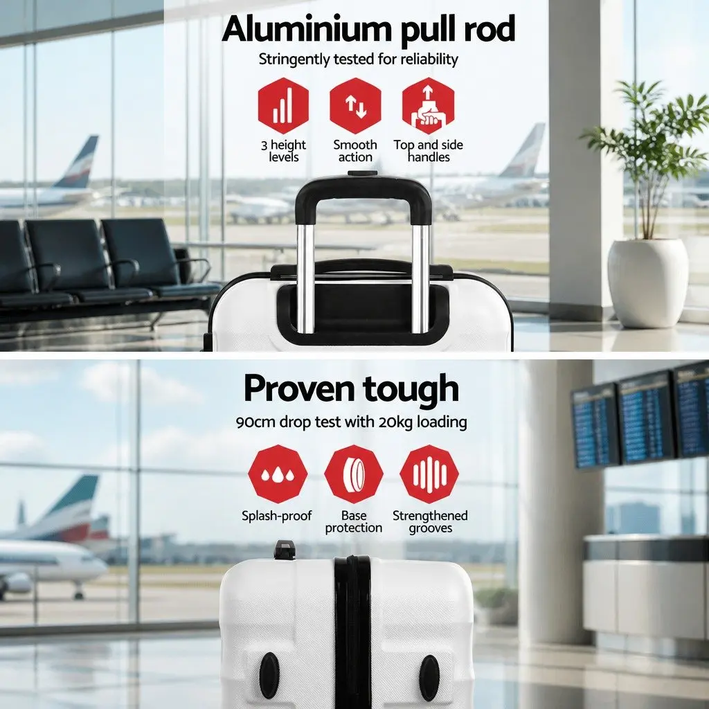 Hard Shell Luggage Set Lightweight 2 Piece 20" 28" Carry On Suitcase White