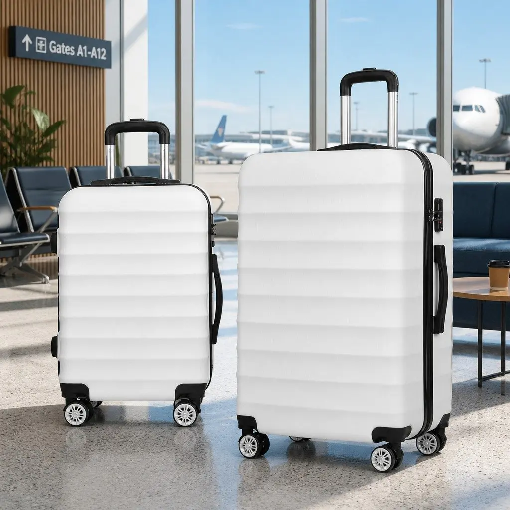 Hard Shell Luggage Set Lightweight 2 Piece 20" 28" Carry On Suitcase White
