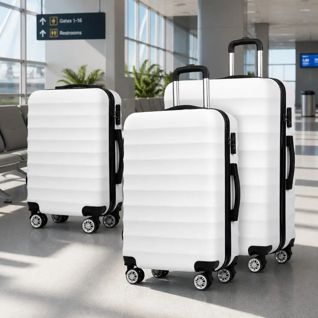 Luggage Set 3 Piece 20 24 28 Inch Hard Shell Suitcase TSA Lock Spinner White