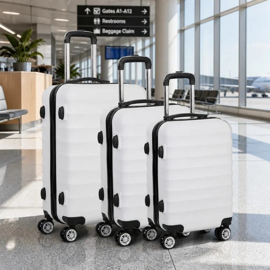 Luggage Set 3 Piece 20 24 28 Inch Hard Shell Suitcase TSA Lock Spinner White