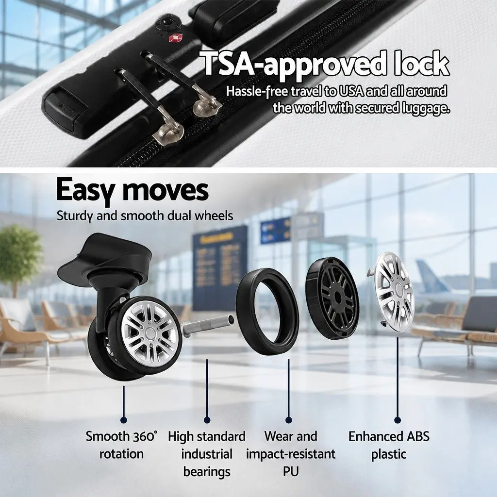 Luggage Set 3 Piece 20 24 28 Inch Hard Shell Suitcase TSA Lock Spinner White