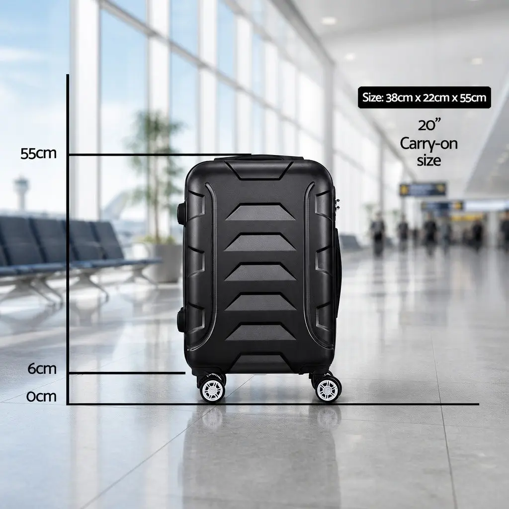 20 Inch Hard Shell Luggage Carry On Suitcase Lightweight Spinner Wheels Code Lock Black