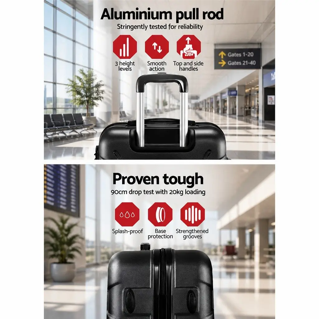 20 Inch Hard Shell Luggage Carry On Suitcase Lightweight Spinner Wheels Code Lock Black