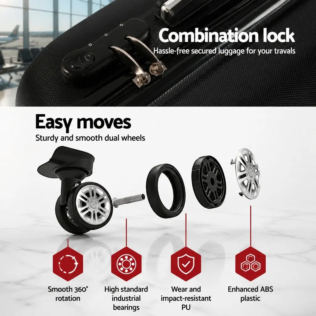 20 Inch Hard Shell Luggage Carry On Suitcase Lightweight Spinner Wheels Code Lock Black