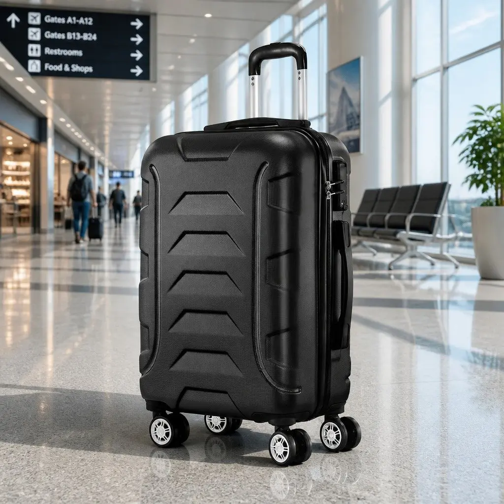 20 Inch Hard Shell Luggage Carry On Suitcase Lightweight Spinner Wheels Code Lock Black