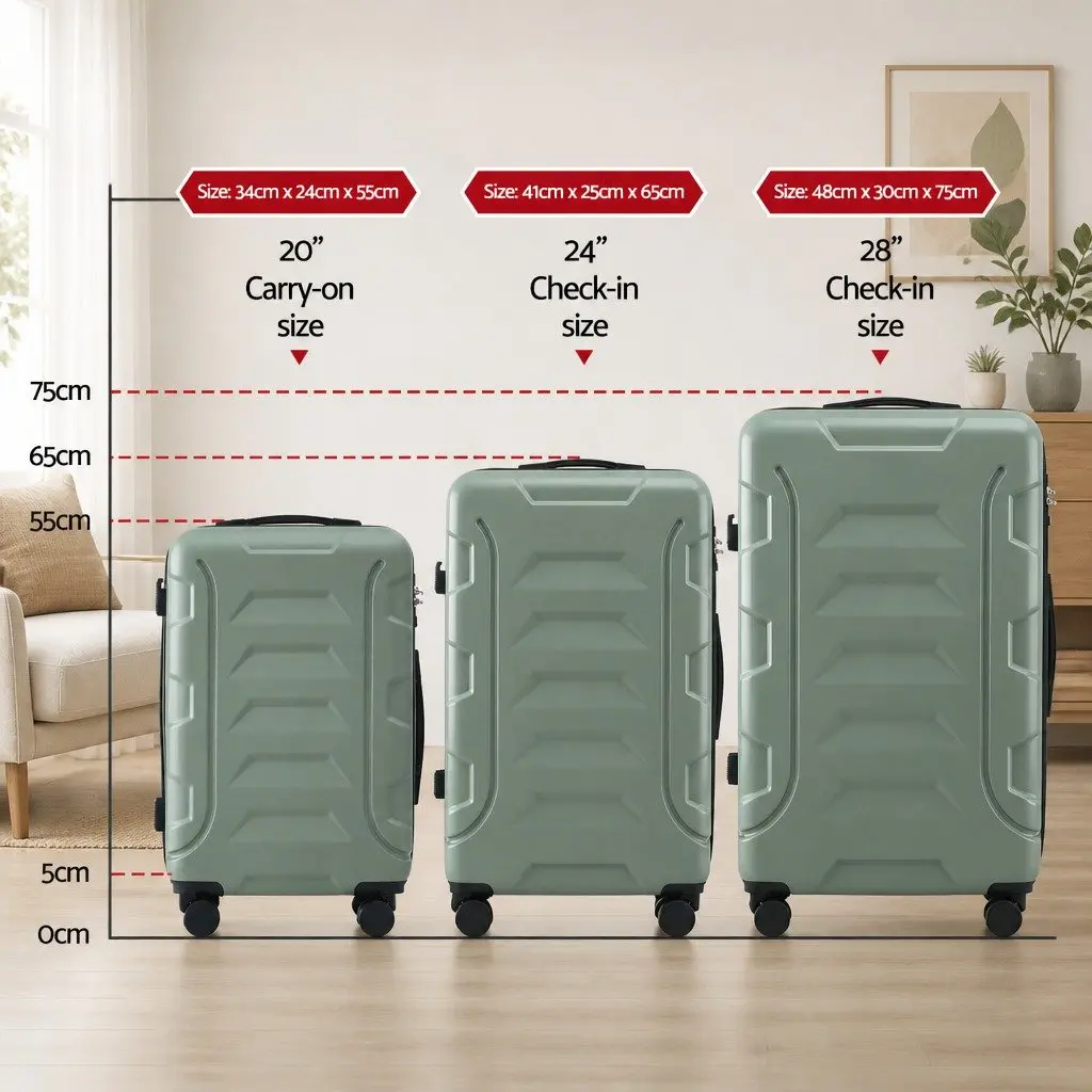 Luggage Suitcase Set 3pcs Trolley Case Hard Shell TSA Lock Travel Bag Grey Green