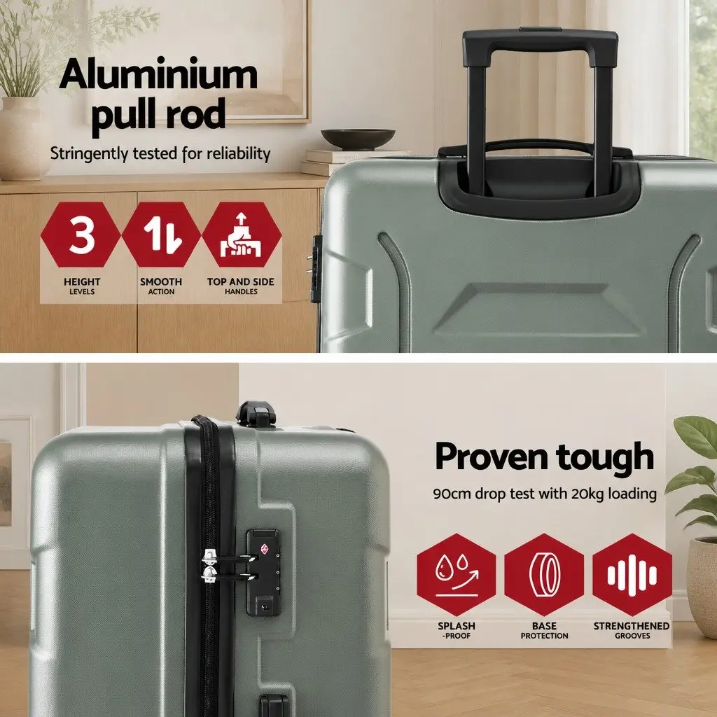 Luggage Suitcase Set 3pcs Trolley Case Hard Shell TSA Lock Travel Bag Grey Green