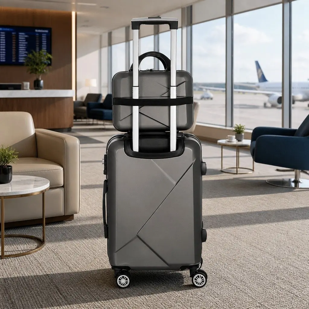 Hard Shell Luggage Set 2 Piece 20 Inch and 12 Inch Dark Grey