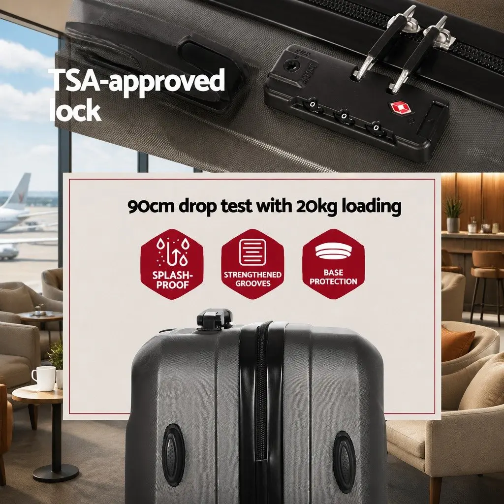 Hard Shell Luggage Set 2 Piece 20 Inch and 12 Inch Dark Grey