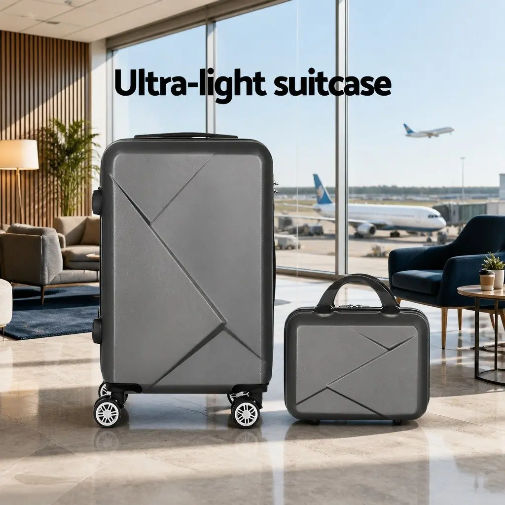 Hard Shell Luggage Set 2 Piece 20 Inch and 12 Inch Dark Grey
