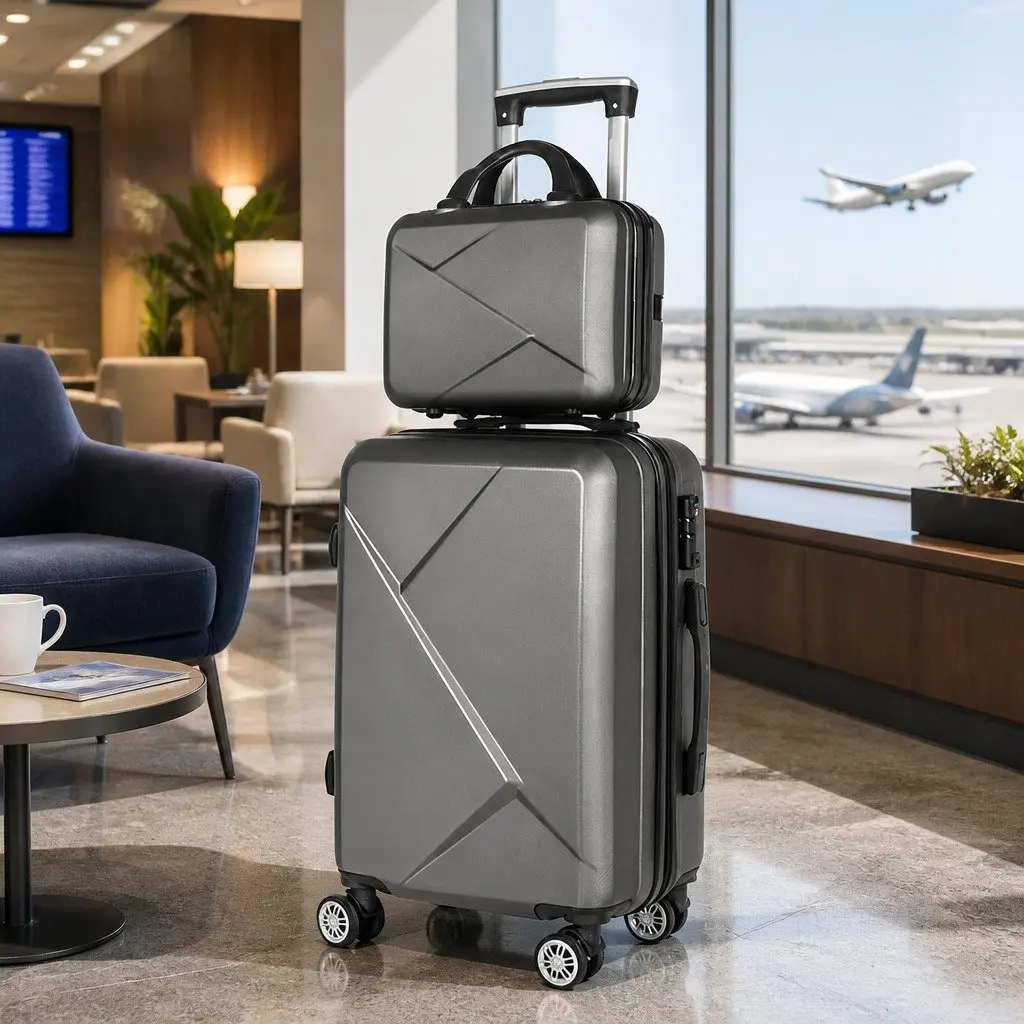 Hard Shell Luggage Set 2 Piece 20 Inch and 12 Inch Dark Grey