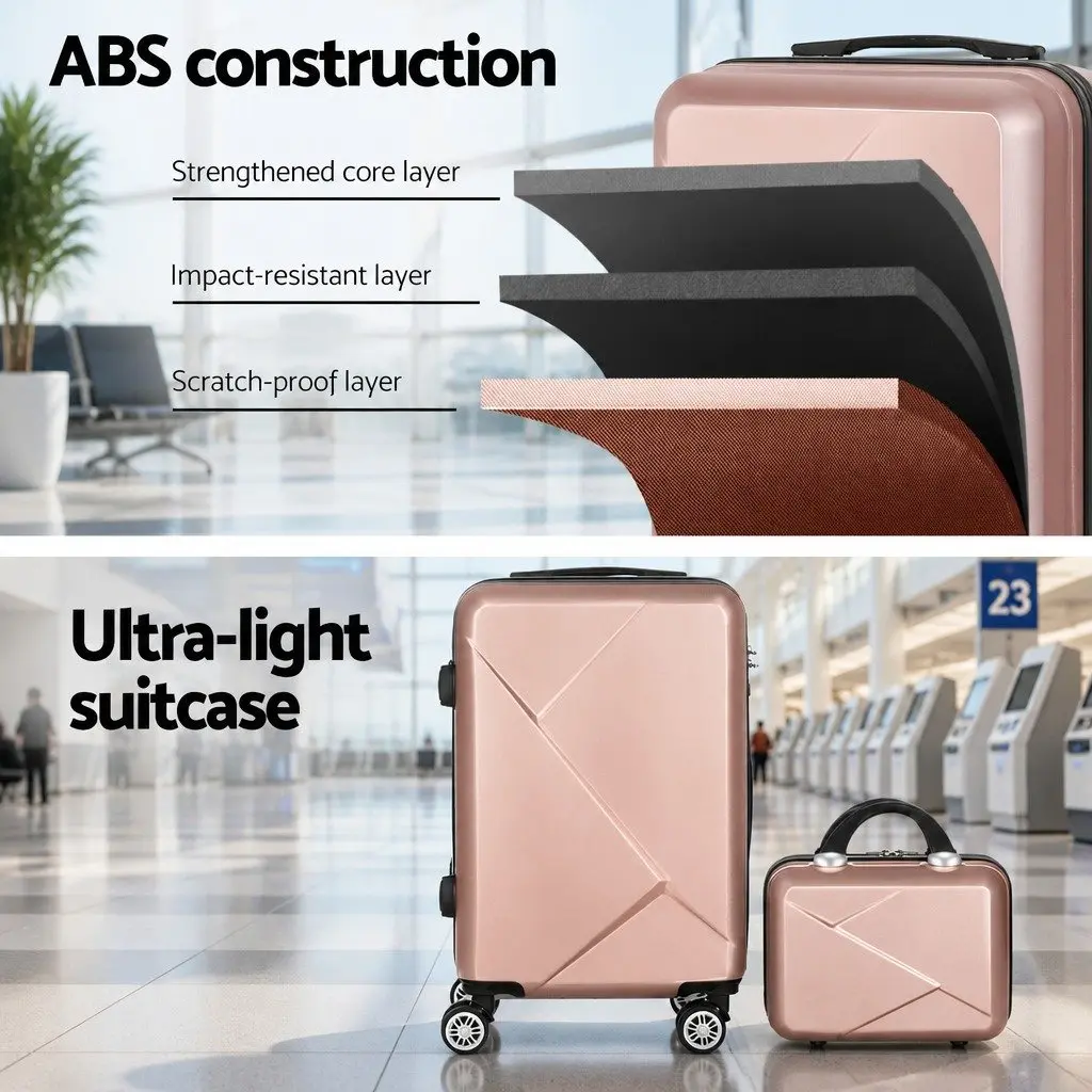 2 Piece Hard Shell Luggage Set 20 Inch and 12 Inch Lightweight Rose Gold