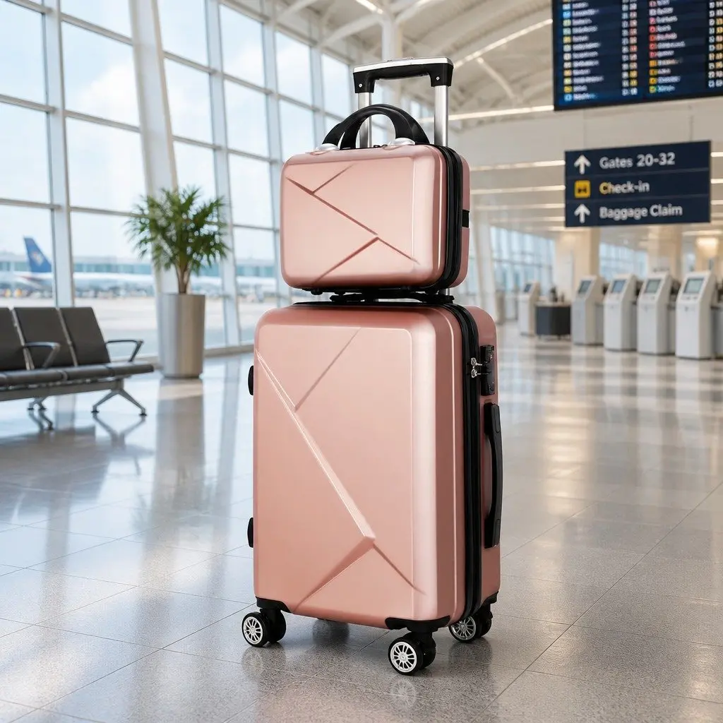 2 Piece Hard Shell Luggage Set 20 Inch and 12 Inch Lightweight Rose Gold