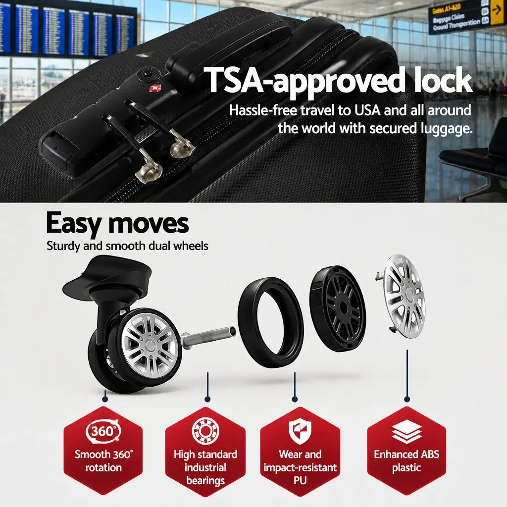 24 Inch Hard Shell Luggage Suitcase with TSA Lock Black