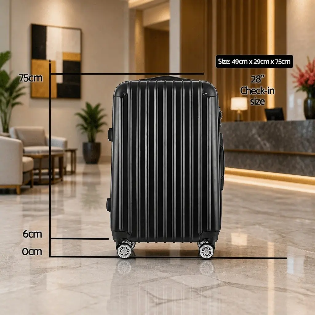 28 Inch Hard Shell Luggage Black Carry On Suitcase Spinner Wheels