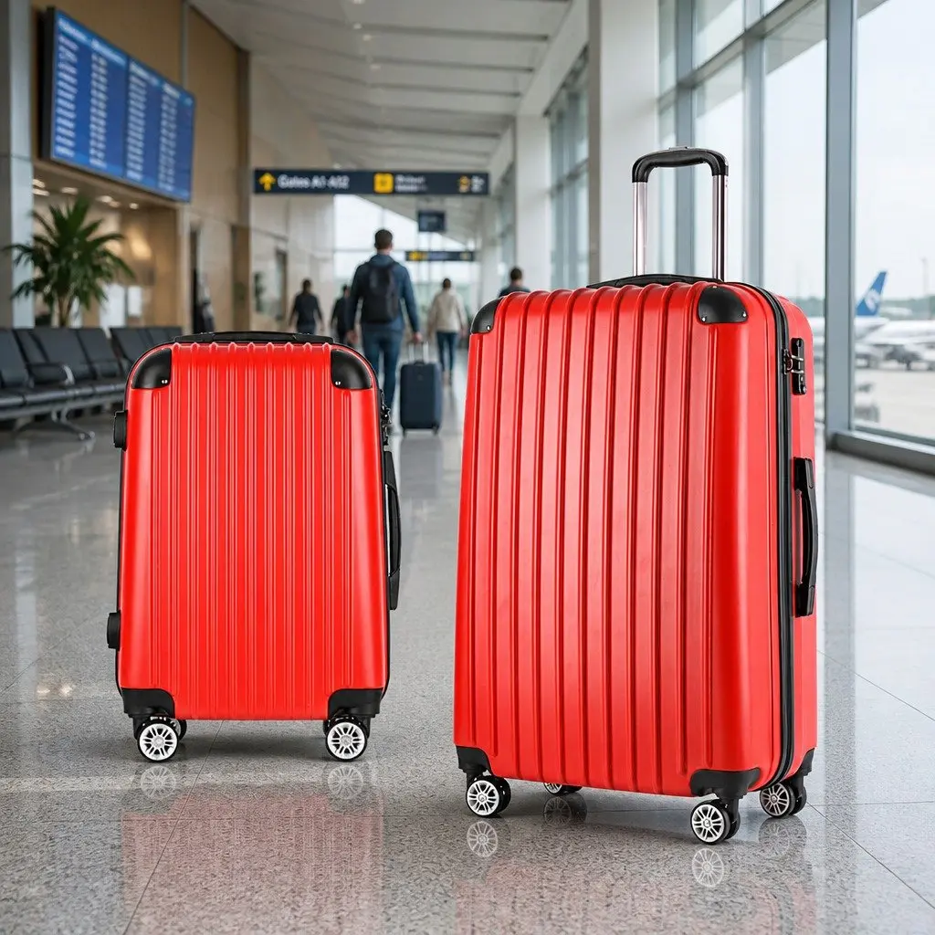Hard Shell Luggage Set Lightweight 2 Piece 20 Inch 28 Inch Carry On Suitcase Red