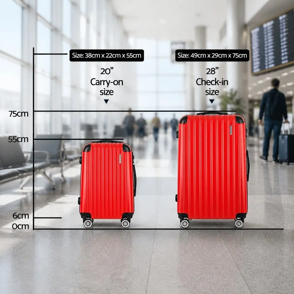 Hard Shell Luggage Set Lightweight 2 Piece 20 Inch 28 Inch Carry On Suitcase Red