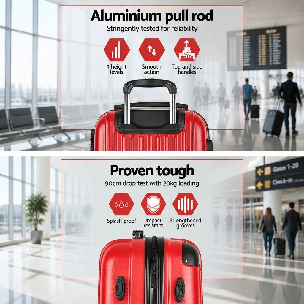 Hard Shell Luggage Set Lightweight 2 Piece 20 Inch 28 Inch Carry On Suitcase Red