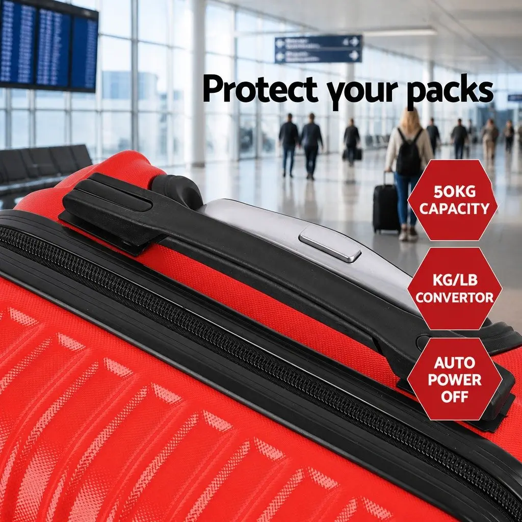 Hard Shell Luggage Set Lightweight 2 Piece 20 Inch 28 Inch Carry On Suitcase Red