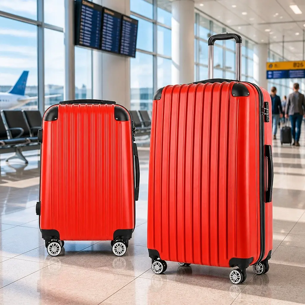 Hard Shell Luggage Set Lightweight 2 Piece 20 Inch 28 Inch Carry On Suitcase Red