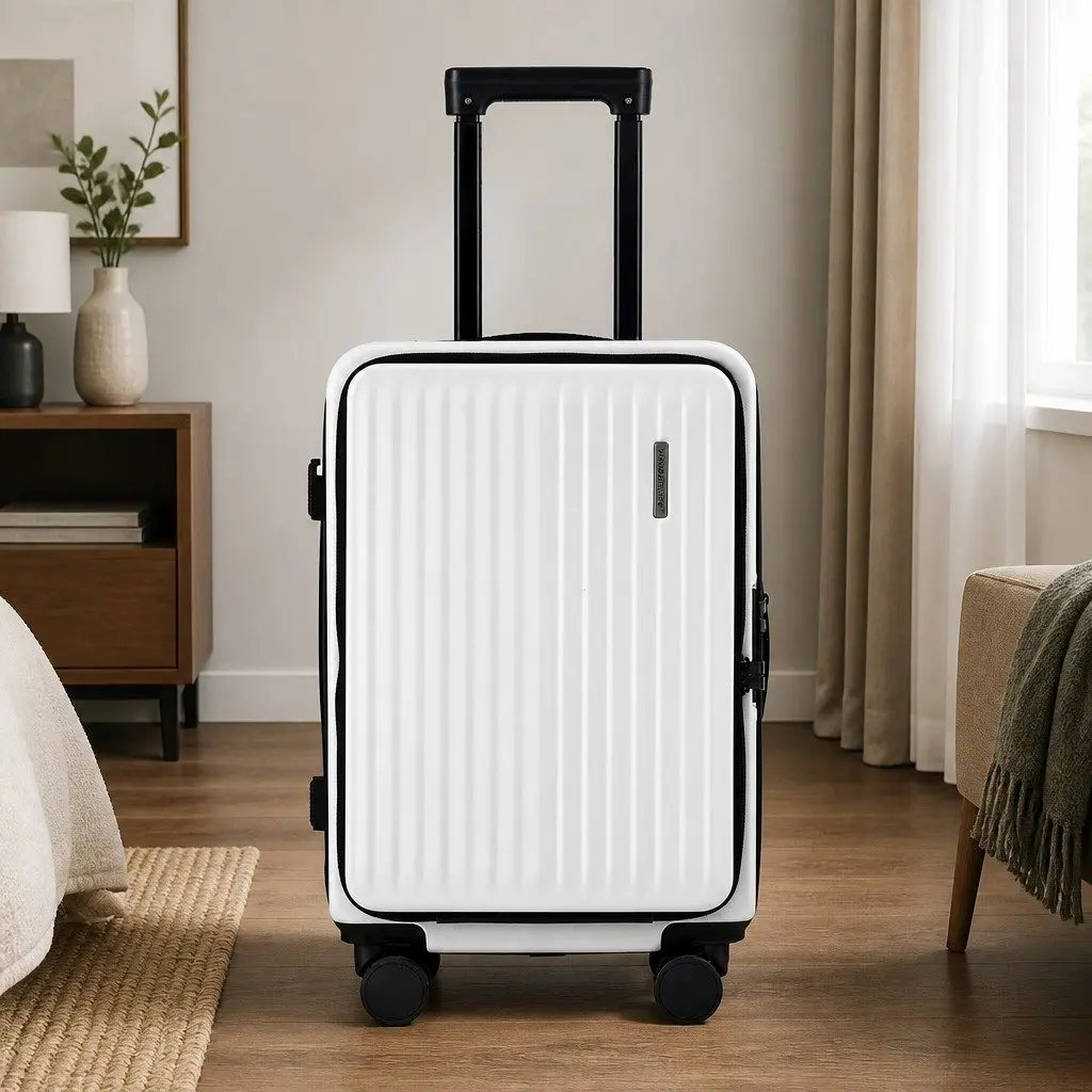 20 Inch Carry On Luggage Suitcase Front Pocket White