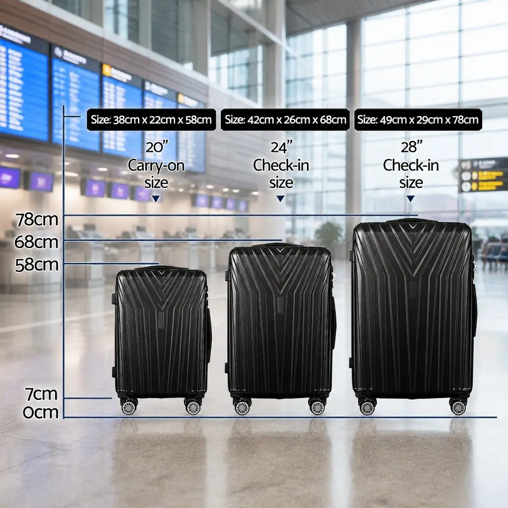 3 Piece Luggage Set Hard Shell Lightweight 20 Inch 24 Inch 28 Inch Suitcase with TSA Lock