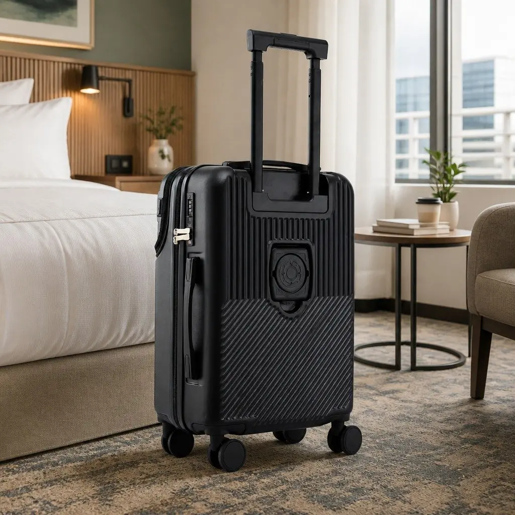 20 Inch Carry On Luggage Suitcase Front Pocket with TSA Lock Black Travel Case Spinner