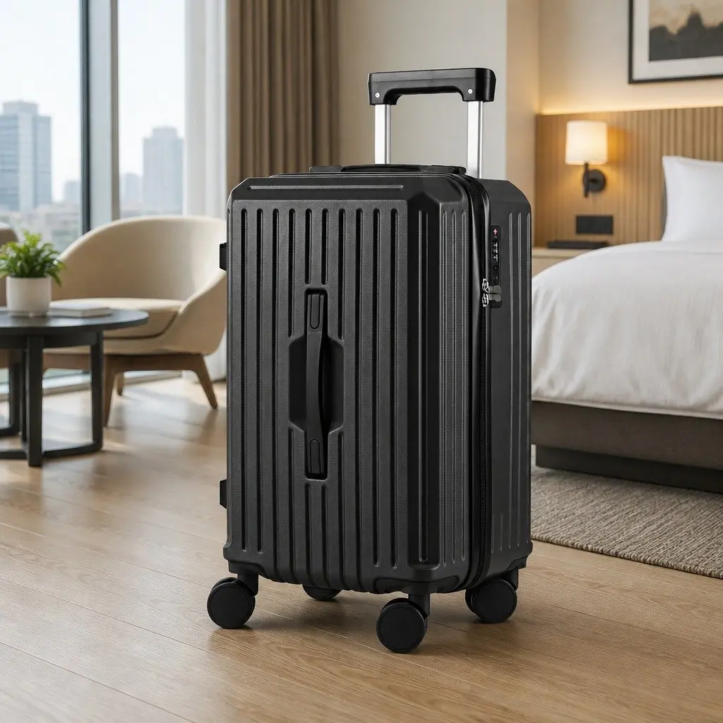 20 Inch Trunk Luggage Suitcase Black Carry On Travel Trolley Case with TSA Lock and Spinner Wheels