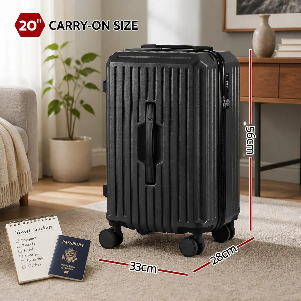 20 Inch Trunk Luggage Suitcase Black Carry On Travel Trolley Case with TSA Lock and Spinner Wheels