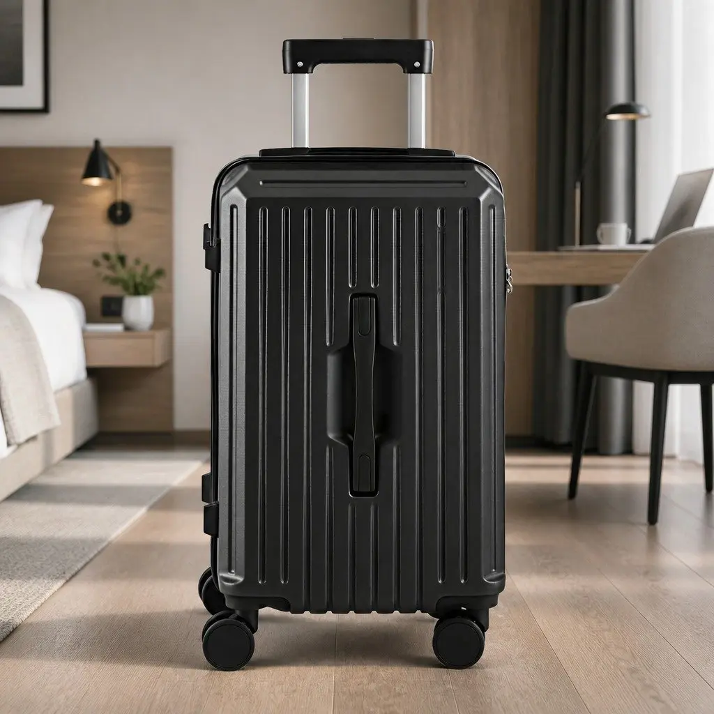 20 Inch Trunk Luggage Suitcase Black Carry On Travel Trolley Case with TSA Lock and Spinner Wheels