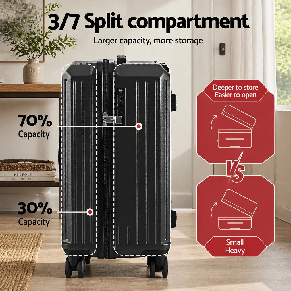 20 Inch Trunk Luggage Suitcase Black Carry On Travel Trolley Case with TSA Lock and Spinner Wheels