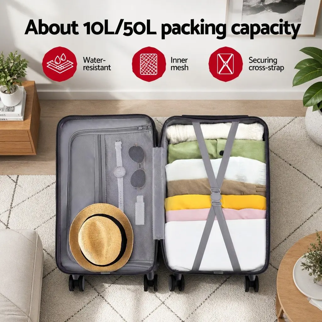 20 Inch Trunk Luggage Suitcase Black Carry On Travel Trolley Case with TSA Lock and Spinner Wheels