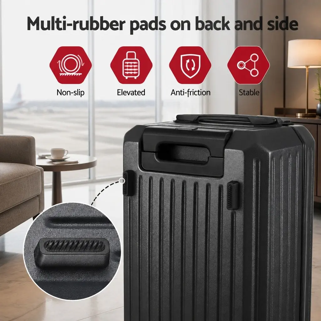 20 Inch Trunk Luggage Suitcase Black Carry On Travel Trolley Case with TSA Lock and Spinner Wheels