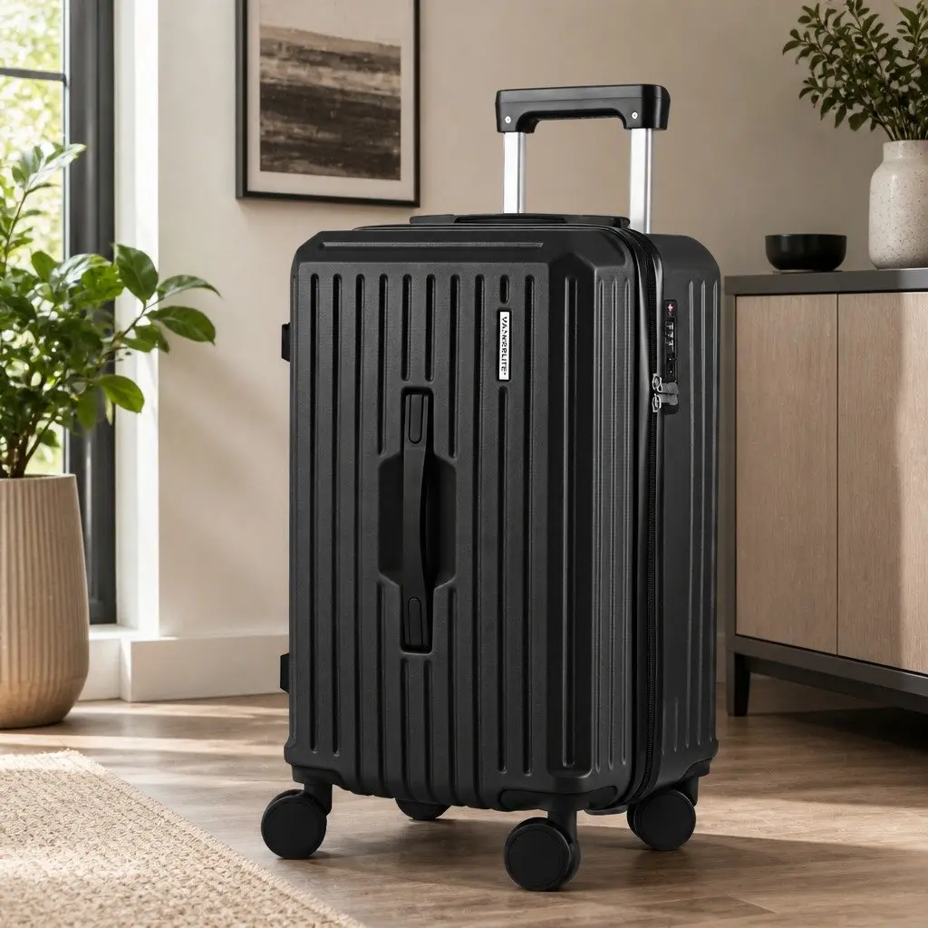20 Inch Trunk Luggage Suitcase Black Carry On Travel Trolley Case with TSA Lock and Spinner Wheels