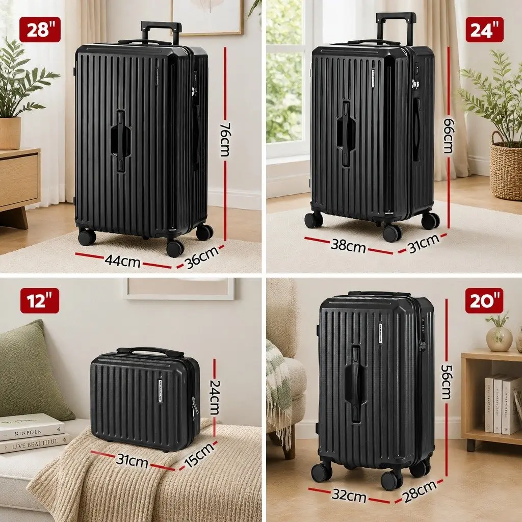 4 Piece Luggage Suitcase Set Travel Trunk Spinner Black