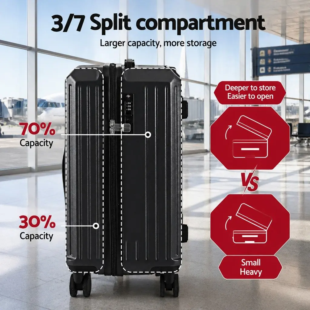 4 Piece Luggage Suitcase Set Travel Trunk Spinner Black