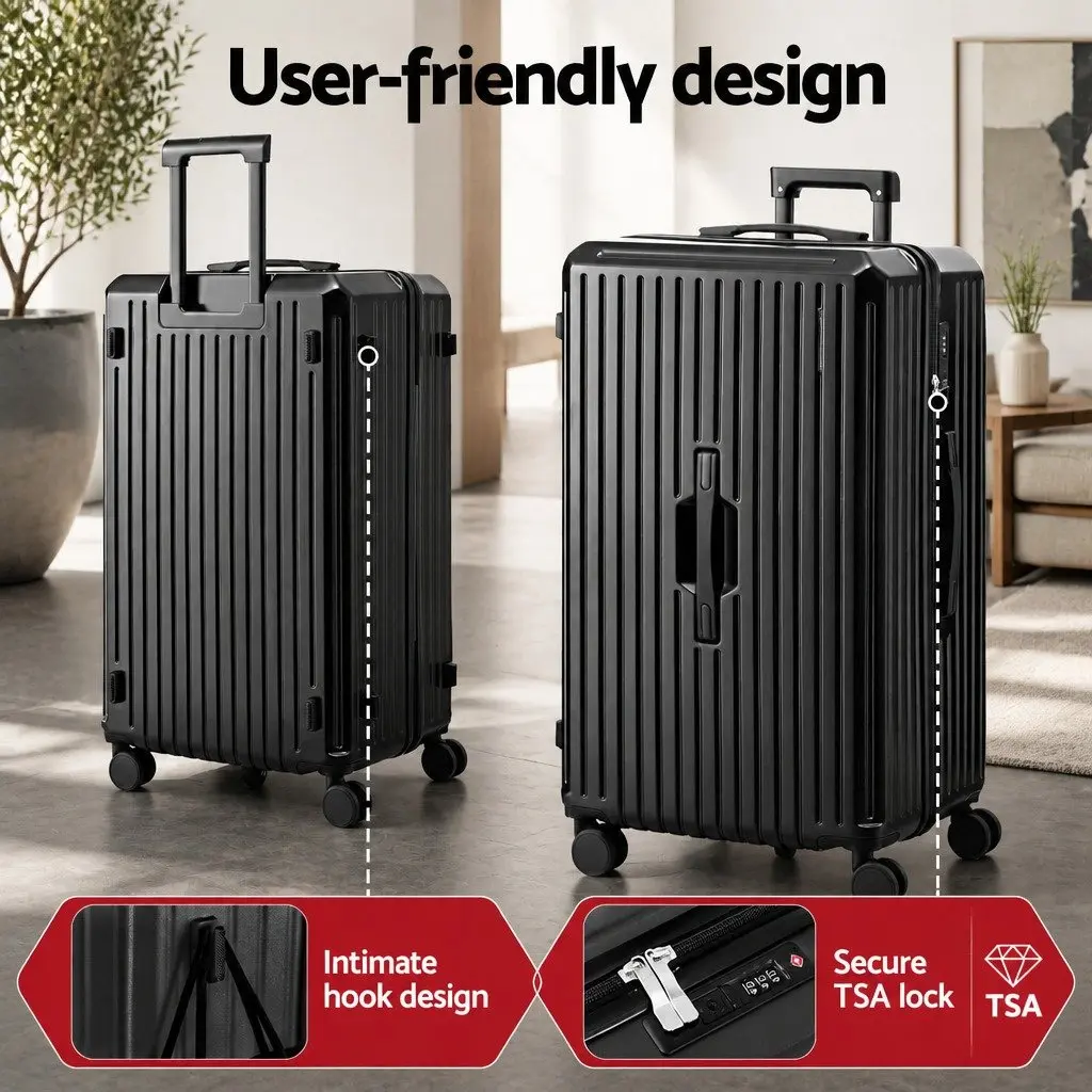 4 Piece Luggage Suitcase Set Travel Trunk Spinner Black