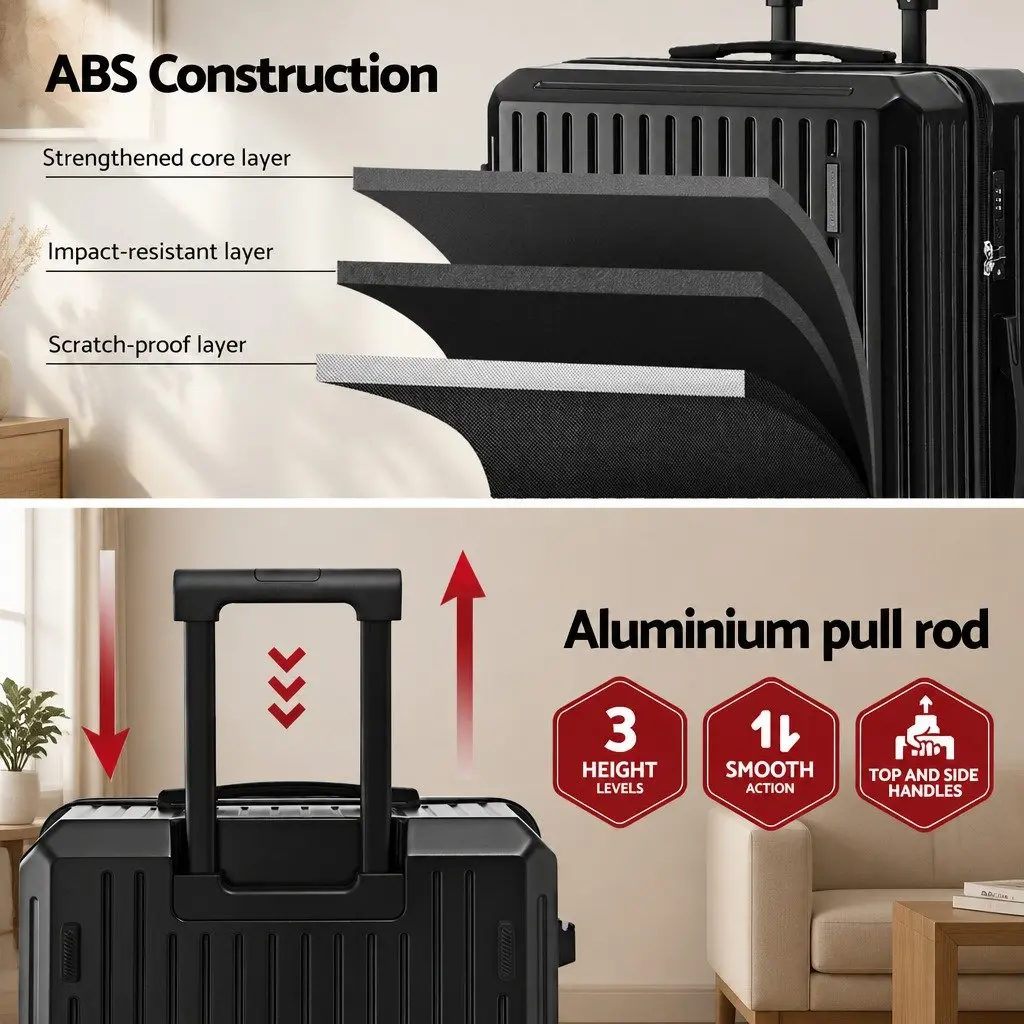 4 Piece Luggage Suitcase Set Travel Trunk Spinner Black