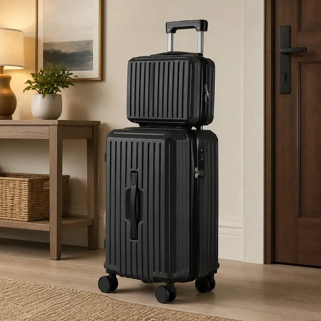 Trunk Luggage Suitcase Set 2pcs Travel Carry On Case 12" 20" Lock Black