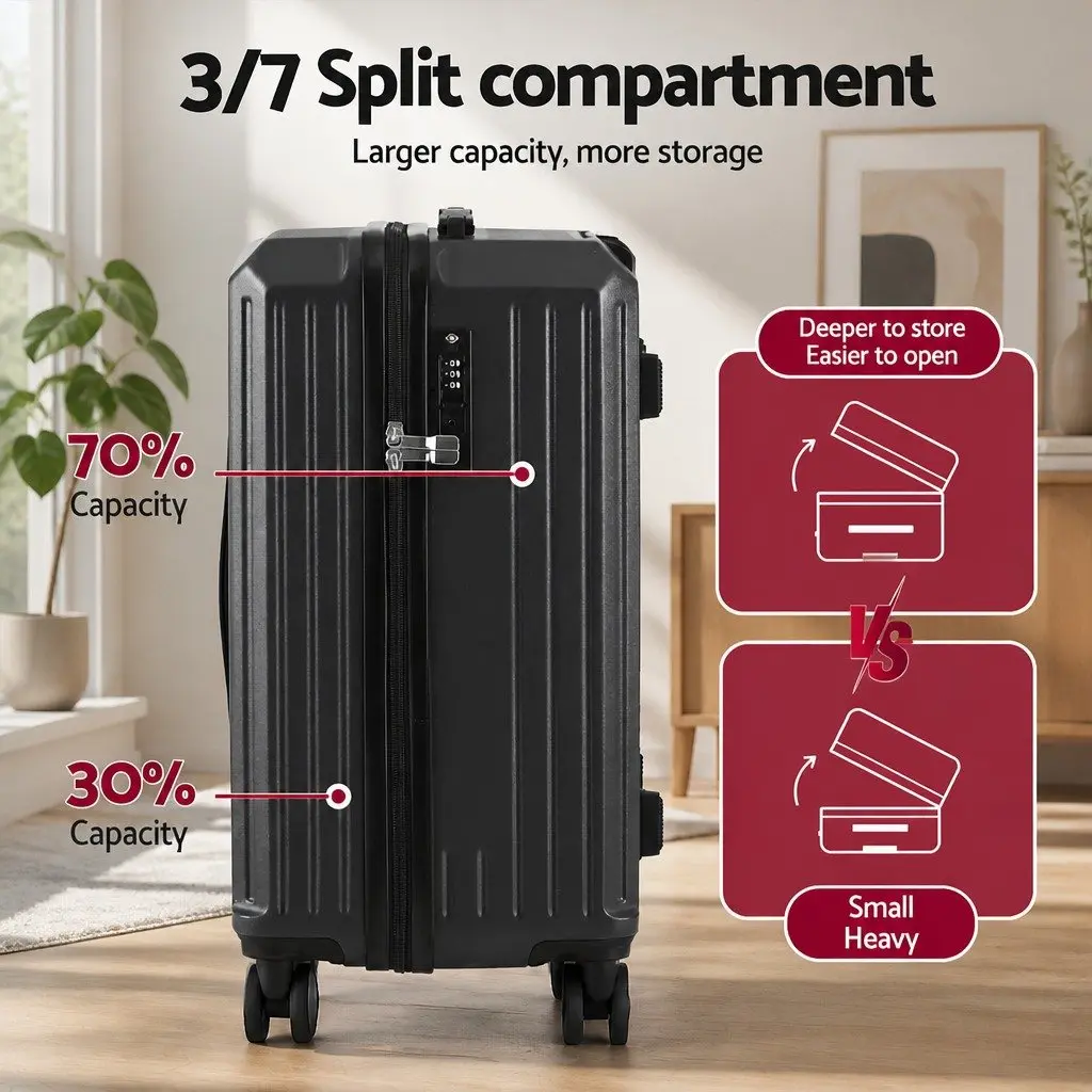 Luggage Suitcase Set Hard-shell 2 Piece 12 Inch 20 Inch Black