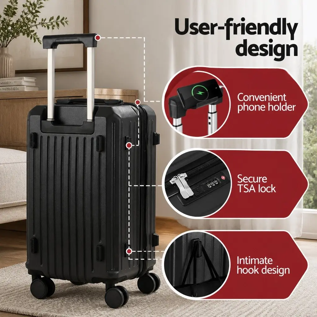Luggage Suitcase Set Hard-shell 2 Piece 12 Inch 20 Inch Black