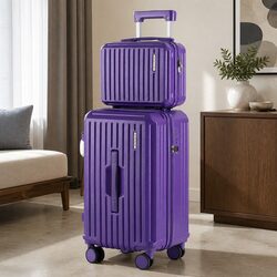 2-Piece Purple Trunk Luggage Set 12" 20" Hard Shell Carry On Suitcase TSA Lock