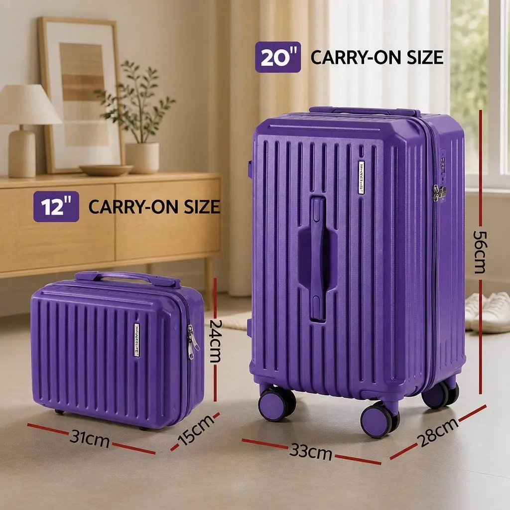 Trunk Luggage Suitcase Set Hard-Shell 2 Piece 12 Inch 20 Inch Purple