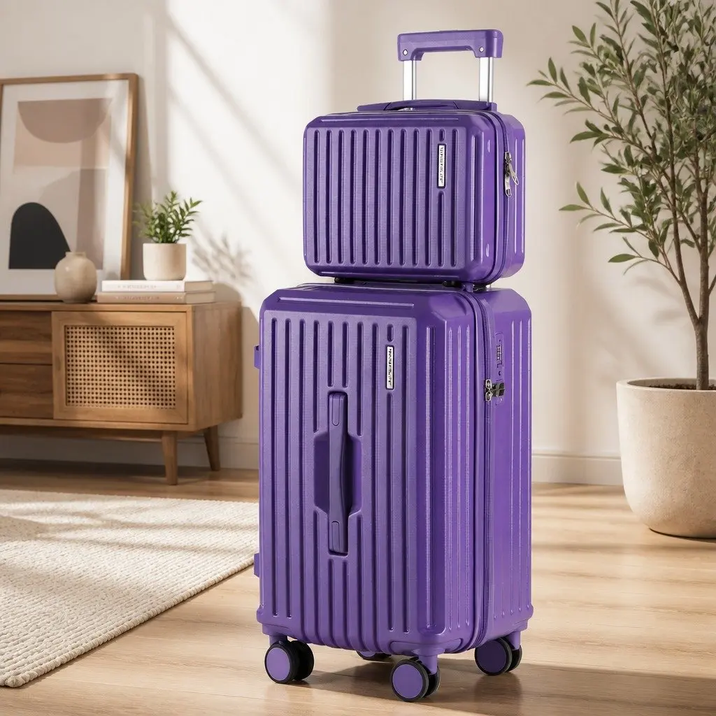 Trunk Luggage Suitcase Set Hard-Shell 2 Piece 12 Inch 20 Inch Purple