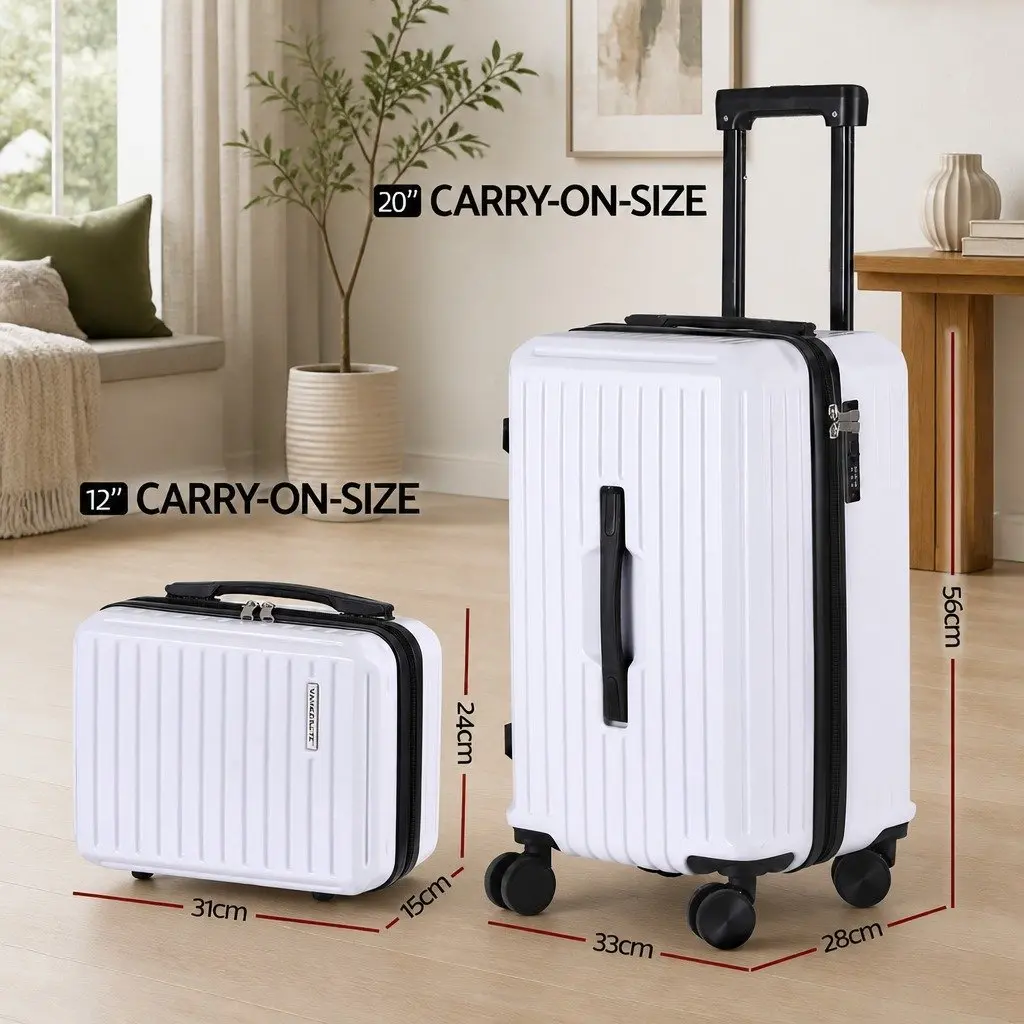 Suitcase Set 2pcs Trunk Luggage Travel Carry On TSA Lock 12" 20" White