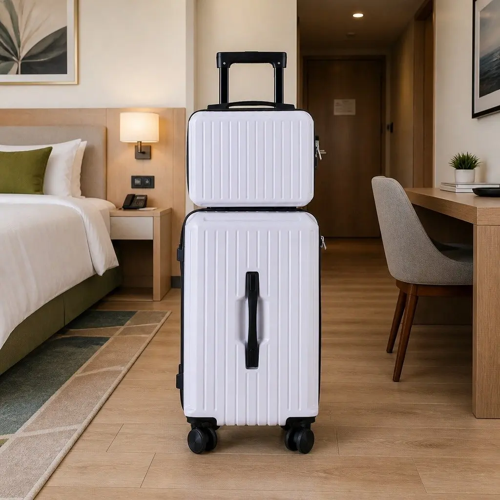 Suitcase Set 2pcs Trunk Luggage Travel Carry On TSA Lock 12" 20" White