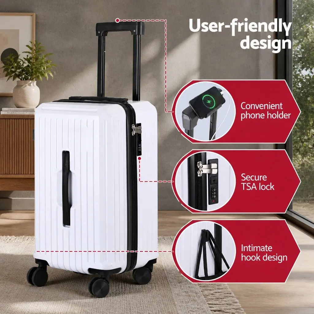 Suitcase Set 2pcs Trunk Luggage Travel Carry On TSA Lock 12" 20" White