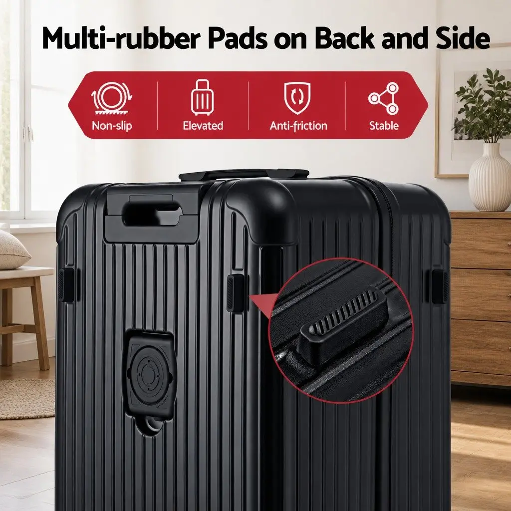 28" Trunk Luggage Suitcase Hard Shell Travel Case 5 Wheels USB Type-C Port Black